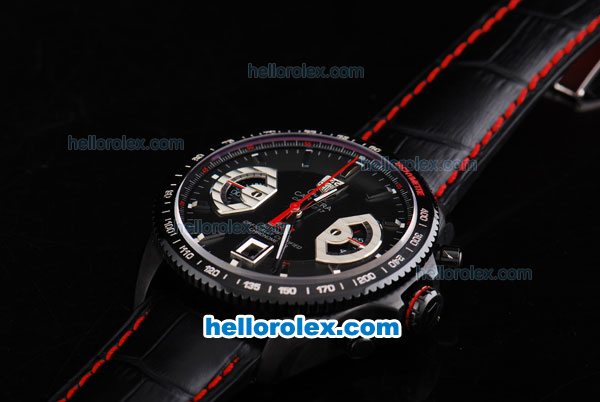Tag Heuer Carrera Calibre 17 Swiss Valjoux 7750 Automatic Movement PVD Case with Black Dial and Black Leather Strap-Red Second Hands - Click Image to Close